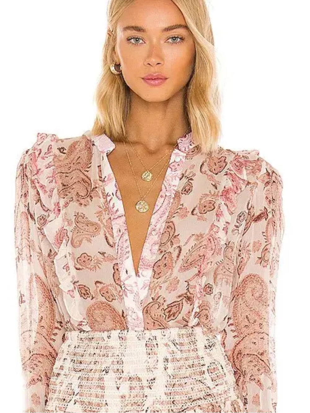 Hemant and Nandita Luana Paisley Ruffle Sheer Blouse